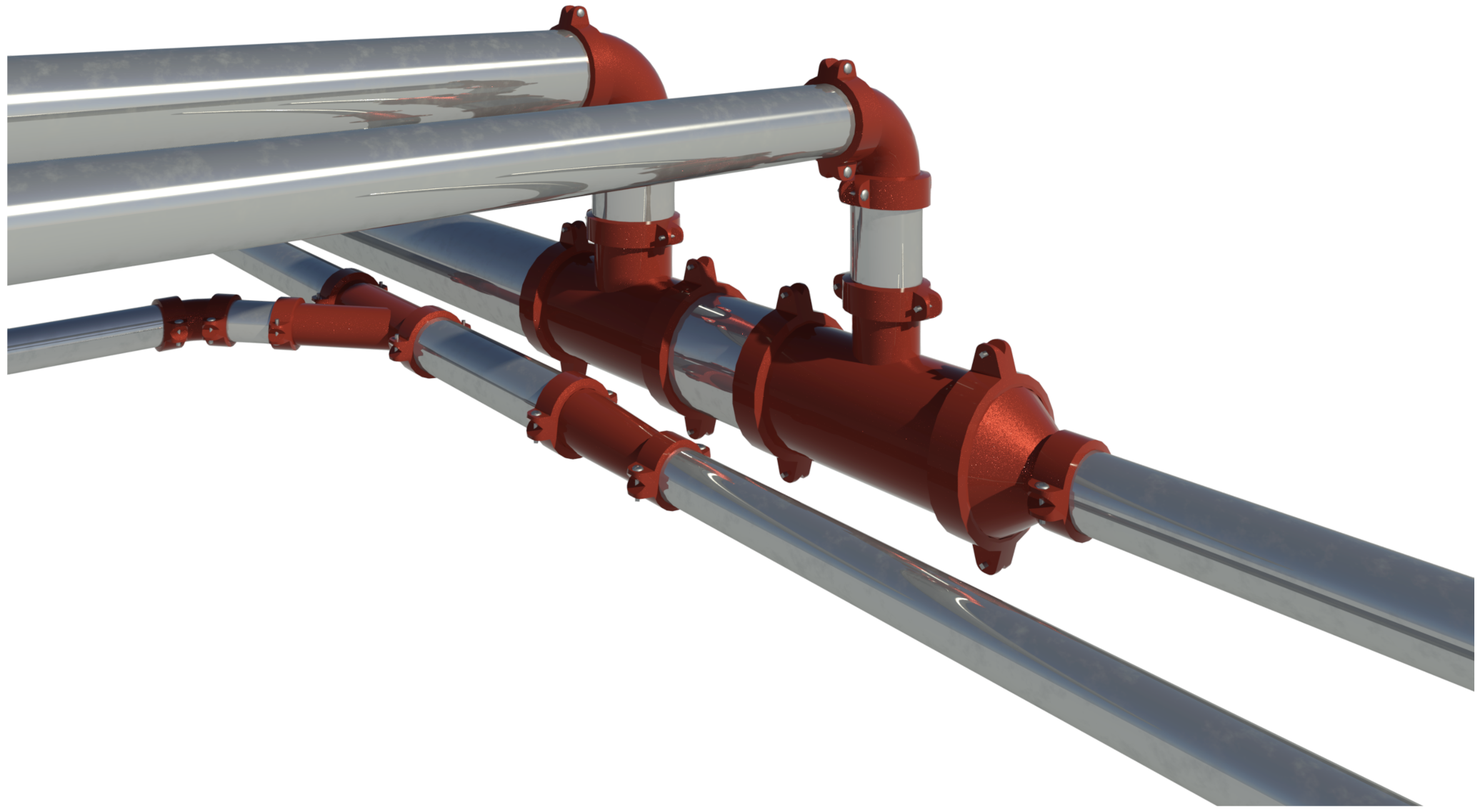 Revit raytrace of Grinnell grooved pipework collection.